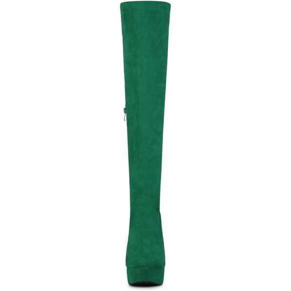 Women Green Suede Chunky Heel Rounded Toe Over the Knee Thigh High Boots - Picture 2 of 6